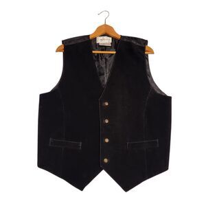 Saddlery Black Suede Vest Lined Pockets Mens Size Large